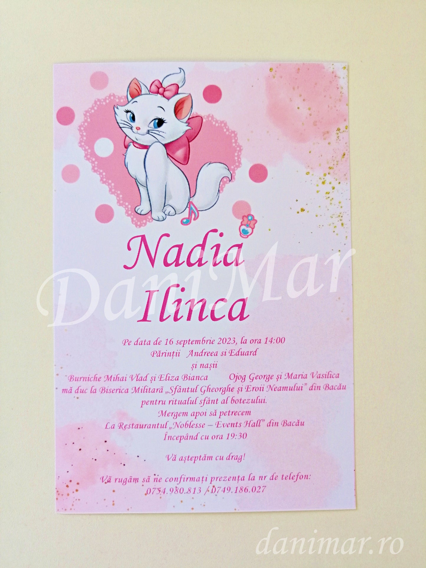 Invitatie botez fetite - Pisica Marie 01