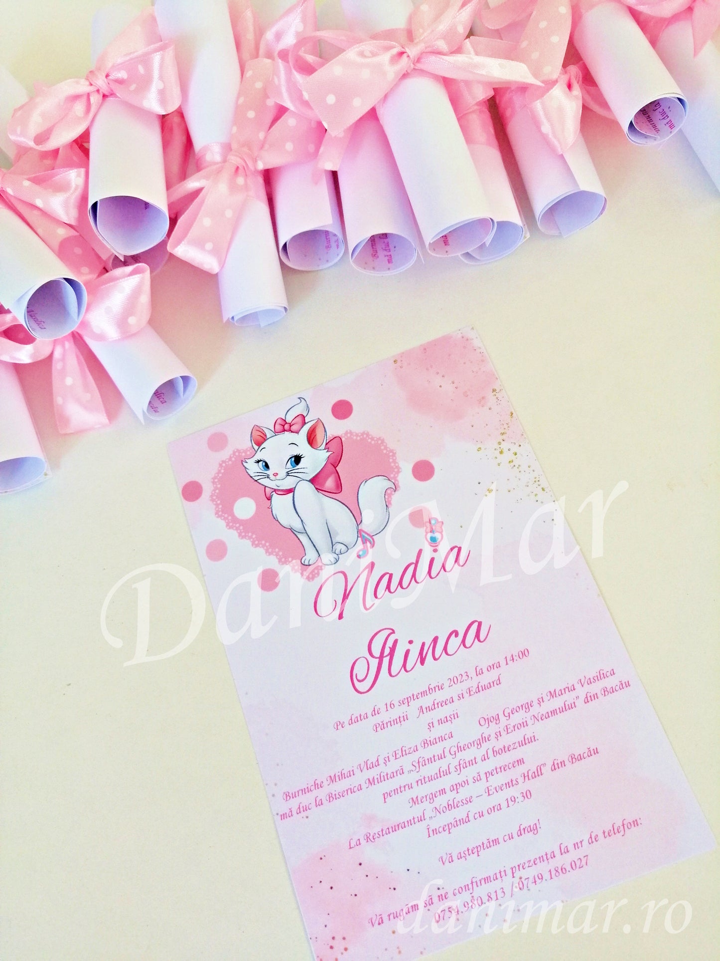 Invitatie botez fetite - Pisica Marie 01