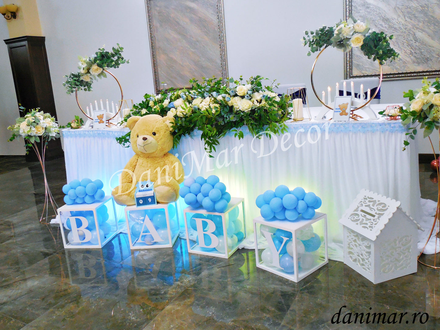 Decor botez baietel - Ursulet - albastru