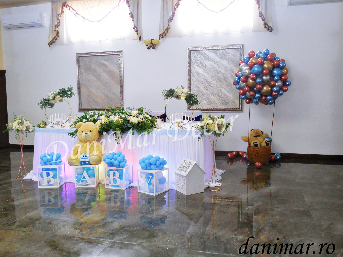 Decor botez baietel - Ursulet - albastru