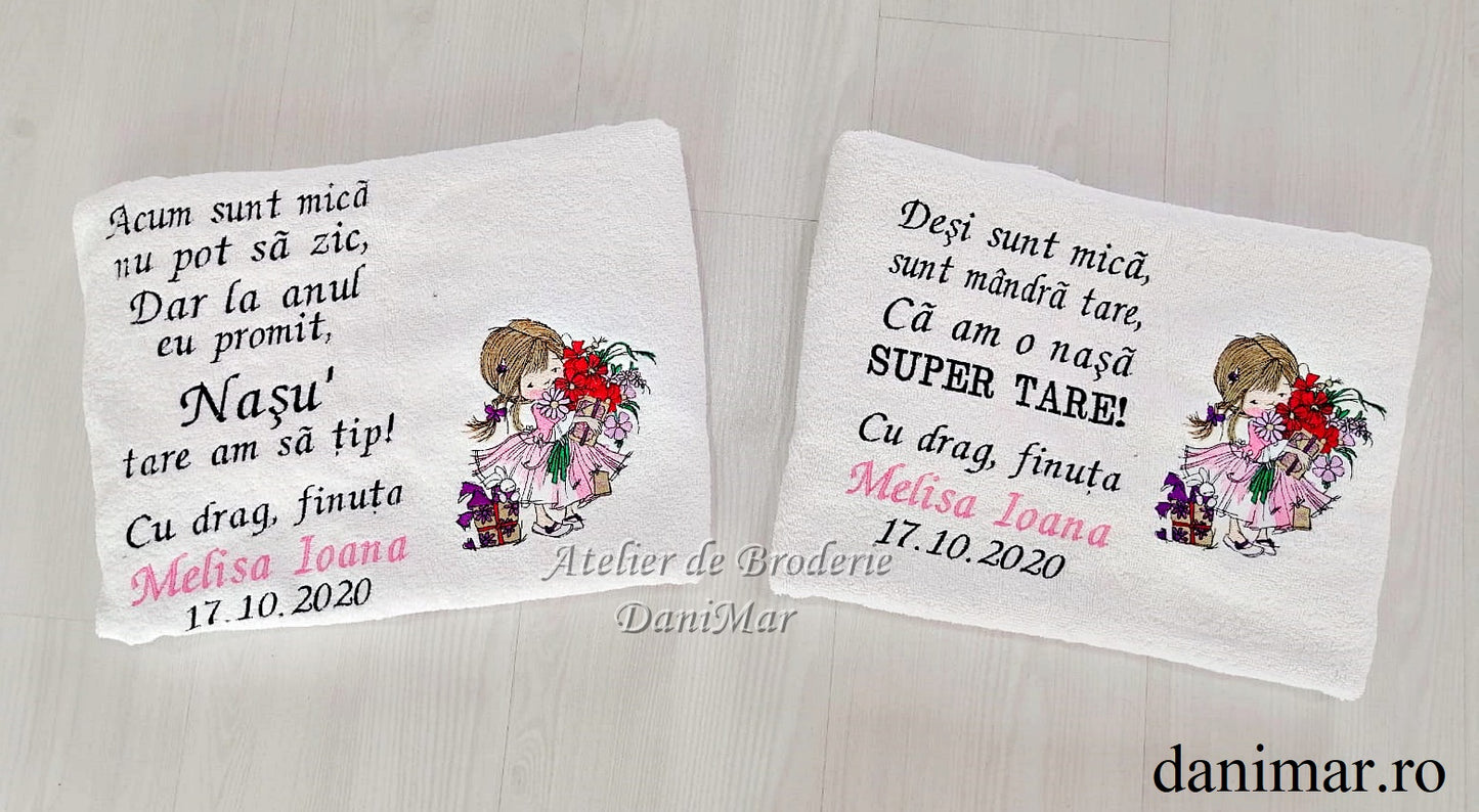 Prosoape Nași Botez Personalizate cu Broderie | Dimensiuni 50 x 90 cm - DaniMar