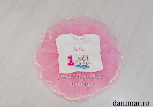 Set fustita si body personalizat fetita - Unicorn - DaniMar