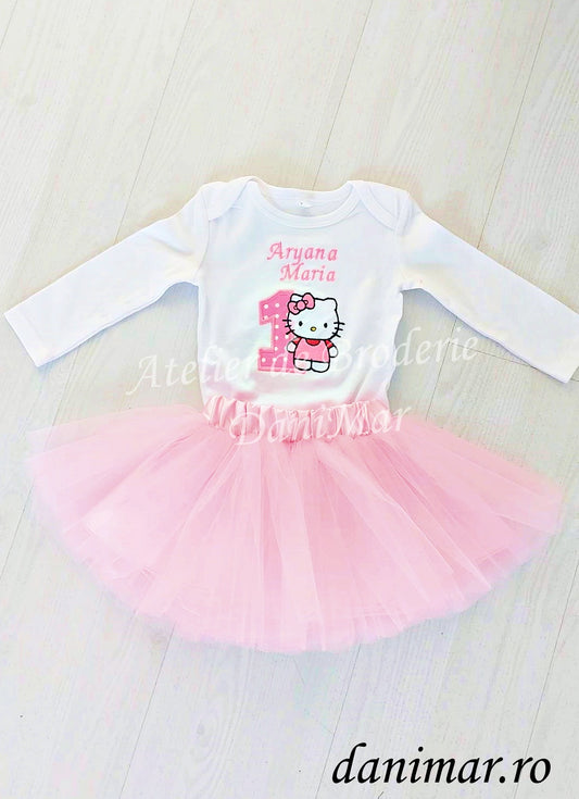 Set fustita si body personalizat fetita - Hello Kitty