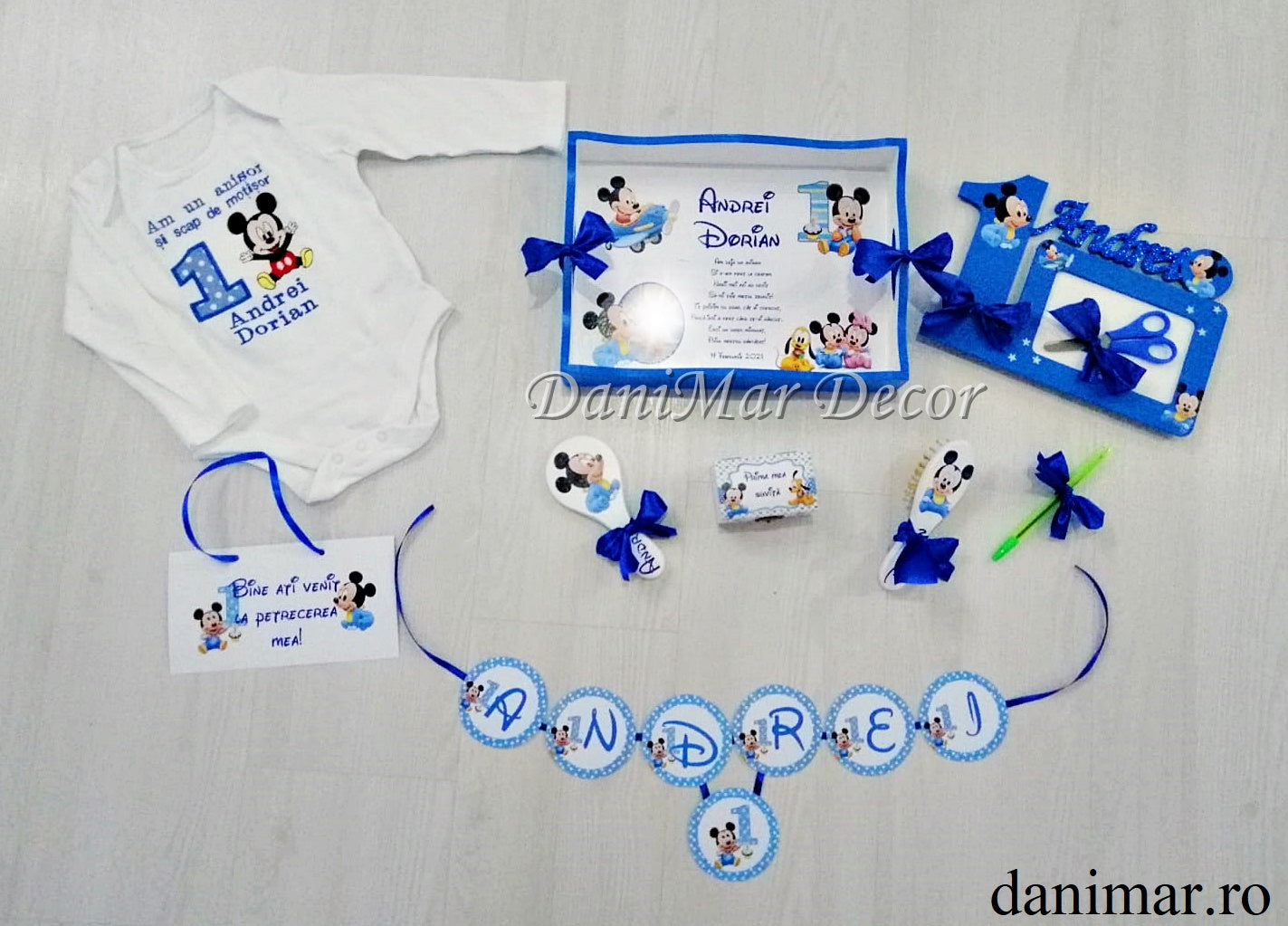 Set tavita mot baietel si body personalizat - tematica Baby Mickey Mouse 15 - DaniMar