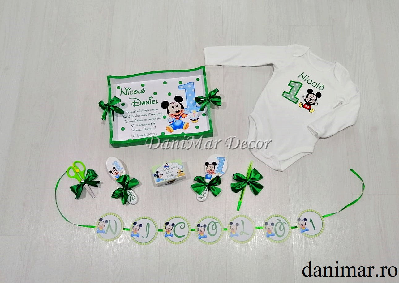 Set tavita mot baietel si body personalizat - tematica Baby Mickey Mouse 02 - DaniMar