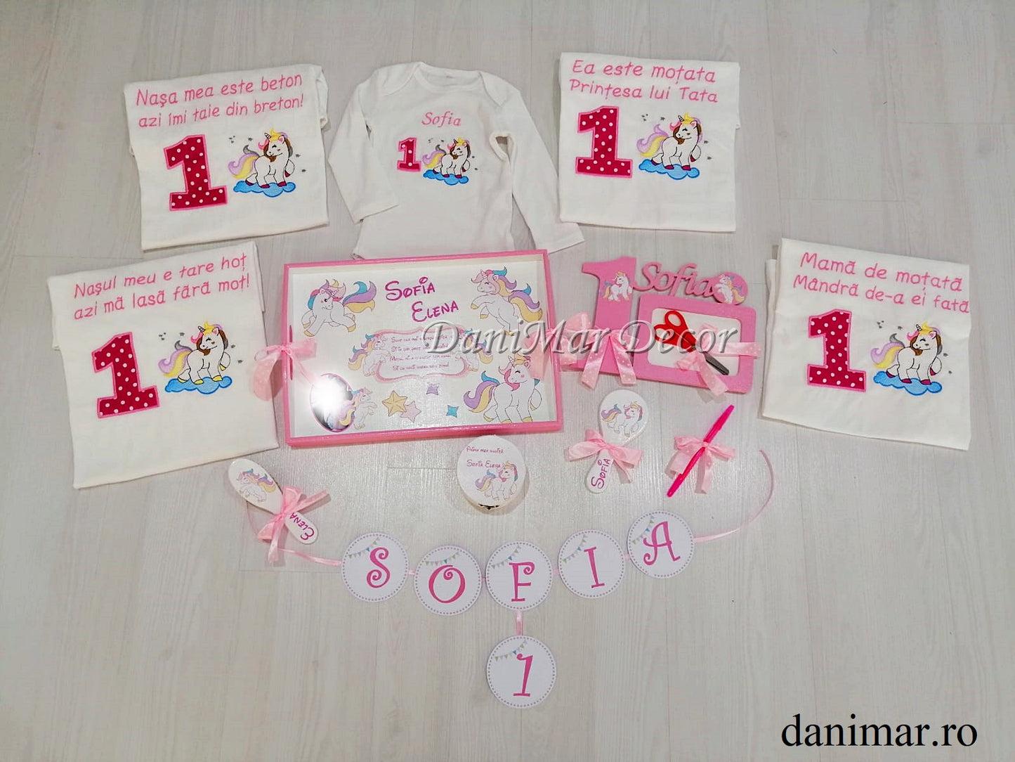 Set tavita mot fetita si tricouri personalizate- Unicorn 01 - DaniMar