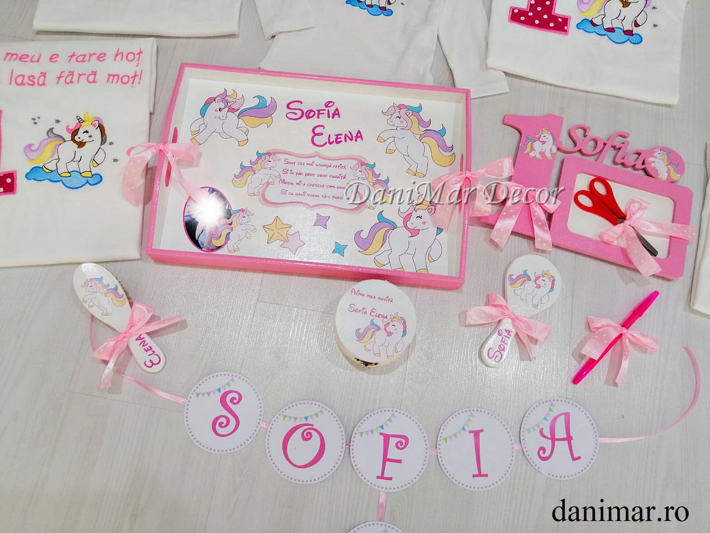Set tavita mot fetita si tricouri personalizate- Unicorn 01 - DaniMar