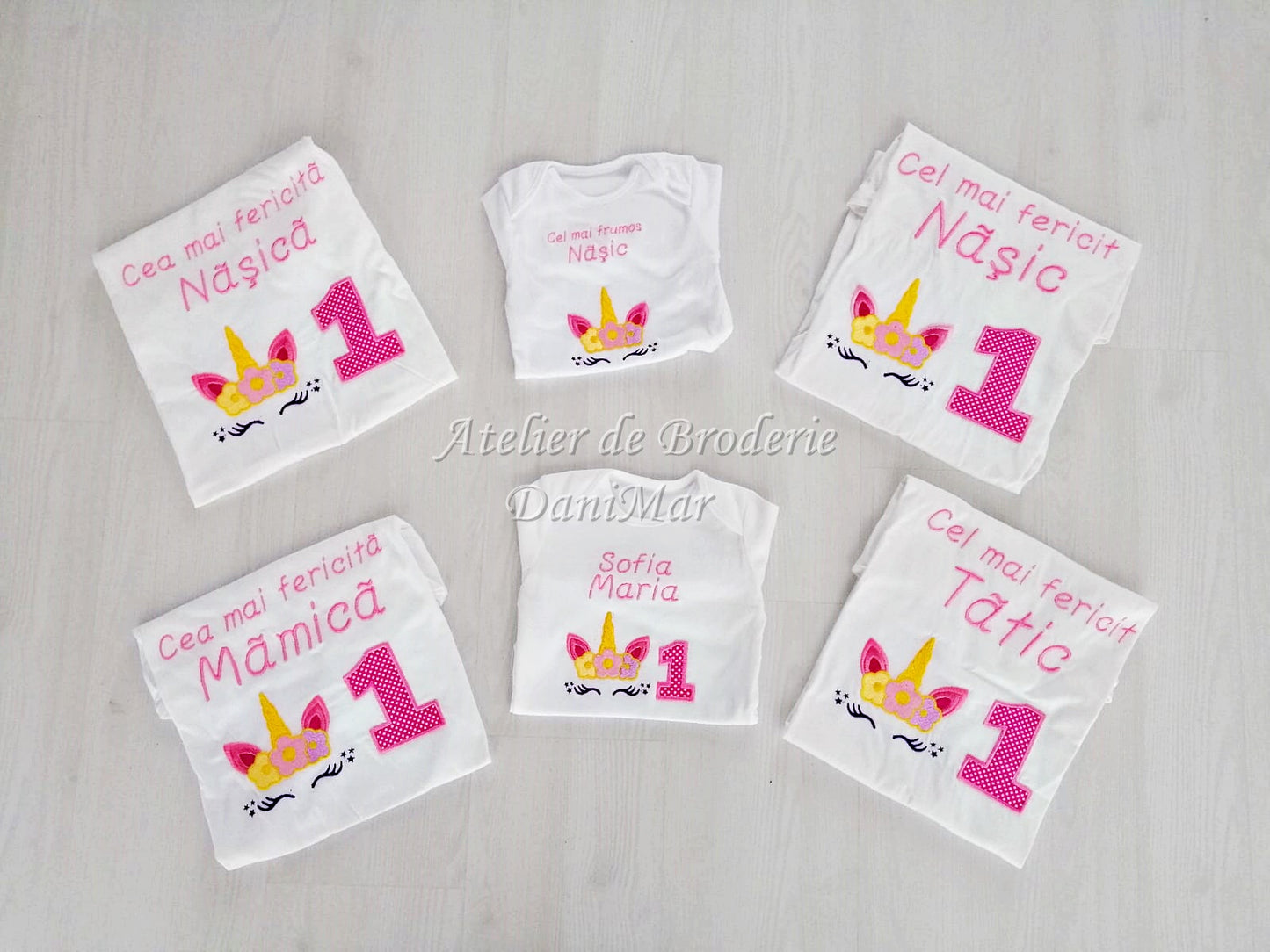 Set tricouri aniversare 1 an personalizate prin broderie - DaniMar