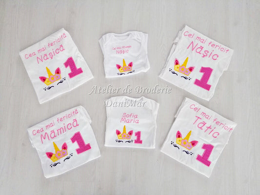 Set tricouri aniversare 1 an personalizate prin broderie - DaniMar
