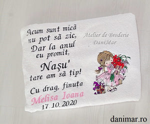 Prosop nas botez personalizat cu broderie 70 x 140 cm