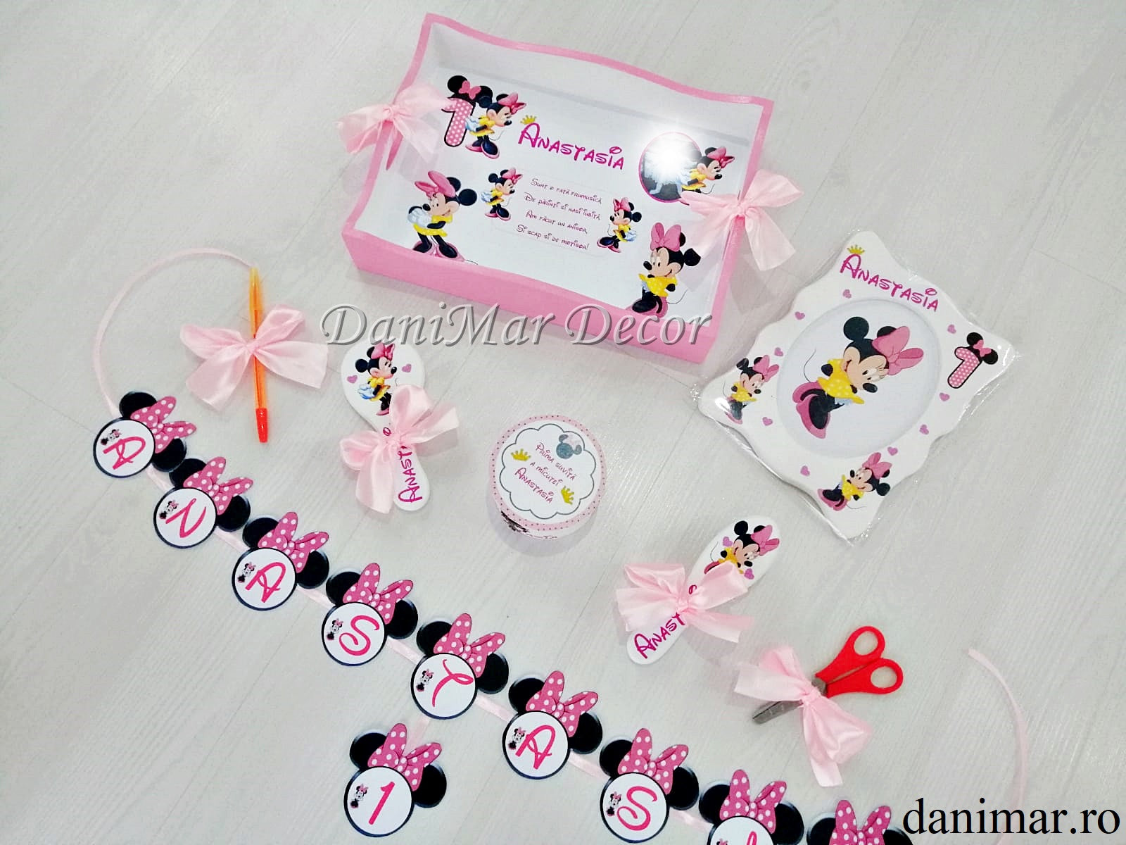 Set tavita moț fetita - tematica Minnie Mouse 01 - DaniMar 