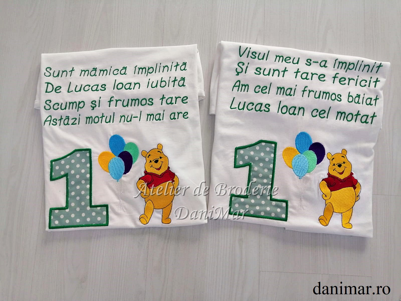 Set tricouri aniversare 1 an personalizate prin broderie - tematica Winnie the Pooh - DaniMar 