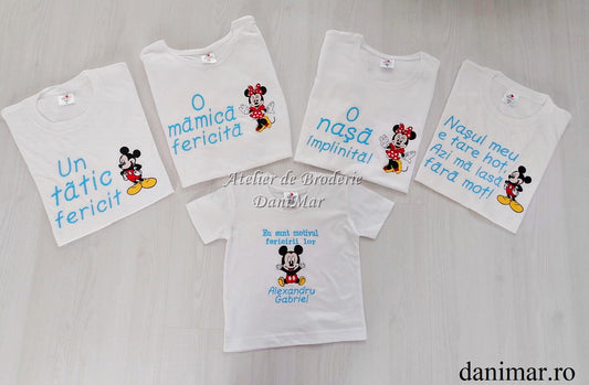 Set tricouri aniversare 1 an personalizate prin broderie, cu tematica Mickey Mouse 03 - DaniMar 